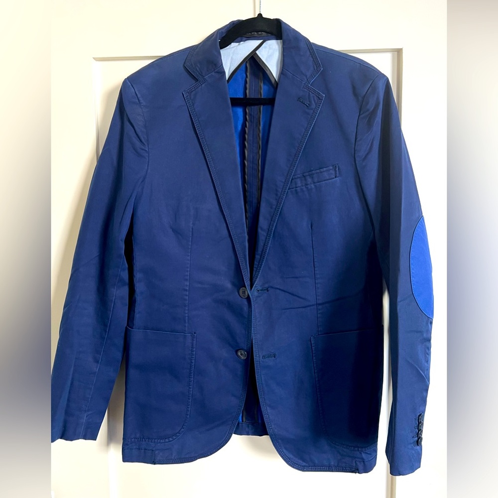 Blue H&M Fitted Blazer with Elbow Patches